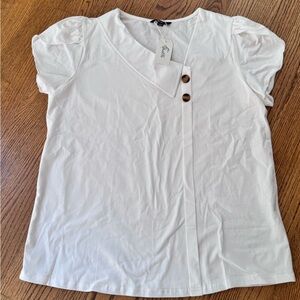Shall We women’s size large white short sleeve blouse with ruffled sleeves